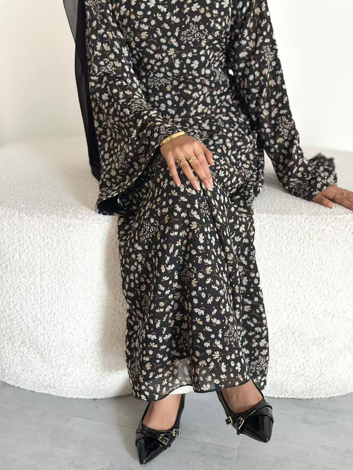 LR1324  Floral Print Plus Size Polyester Long Sleeve Dress - No Hijab