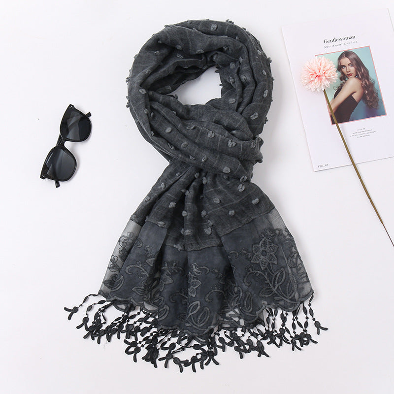 VS237 plain Splicing lace tie-dye fur ball hijab tassel scarf