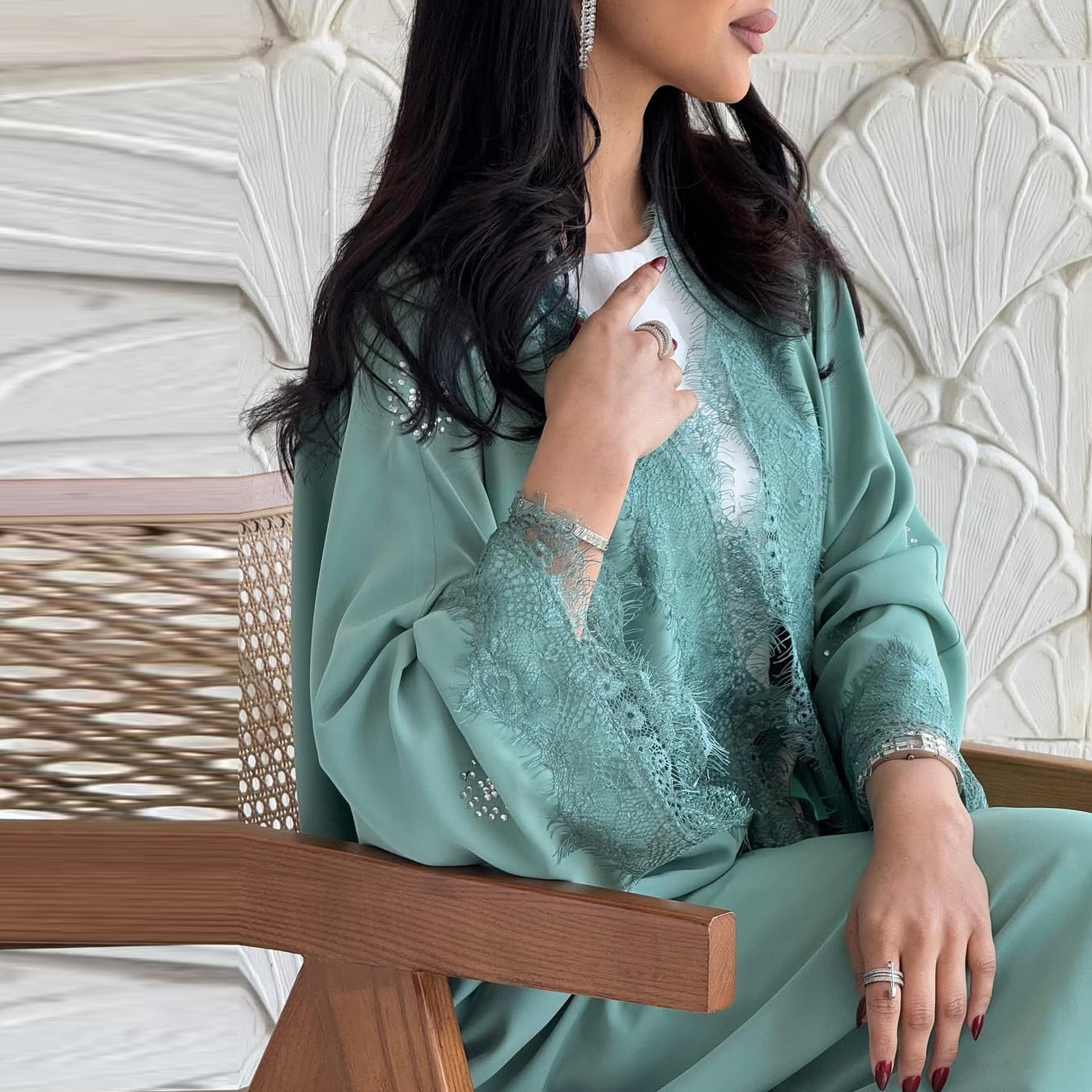 MQ214  Lace Patchwork Fashion Abaya Trendy Dress