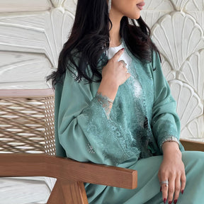 MQ214  Lace Patchwork Fashion Abaya Trendy Dress