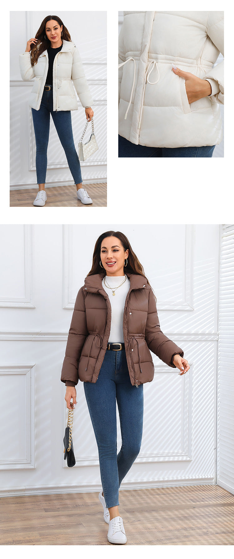 WAN827  Women's Petite Slim Winter Hooded Cotton-Padded Jacket