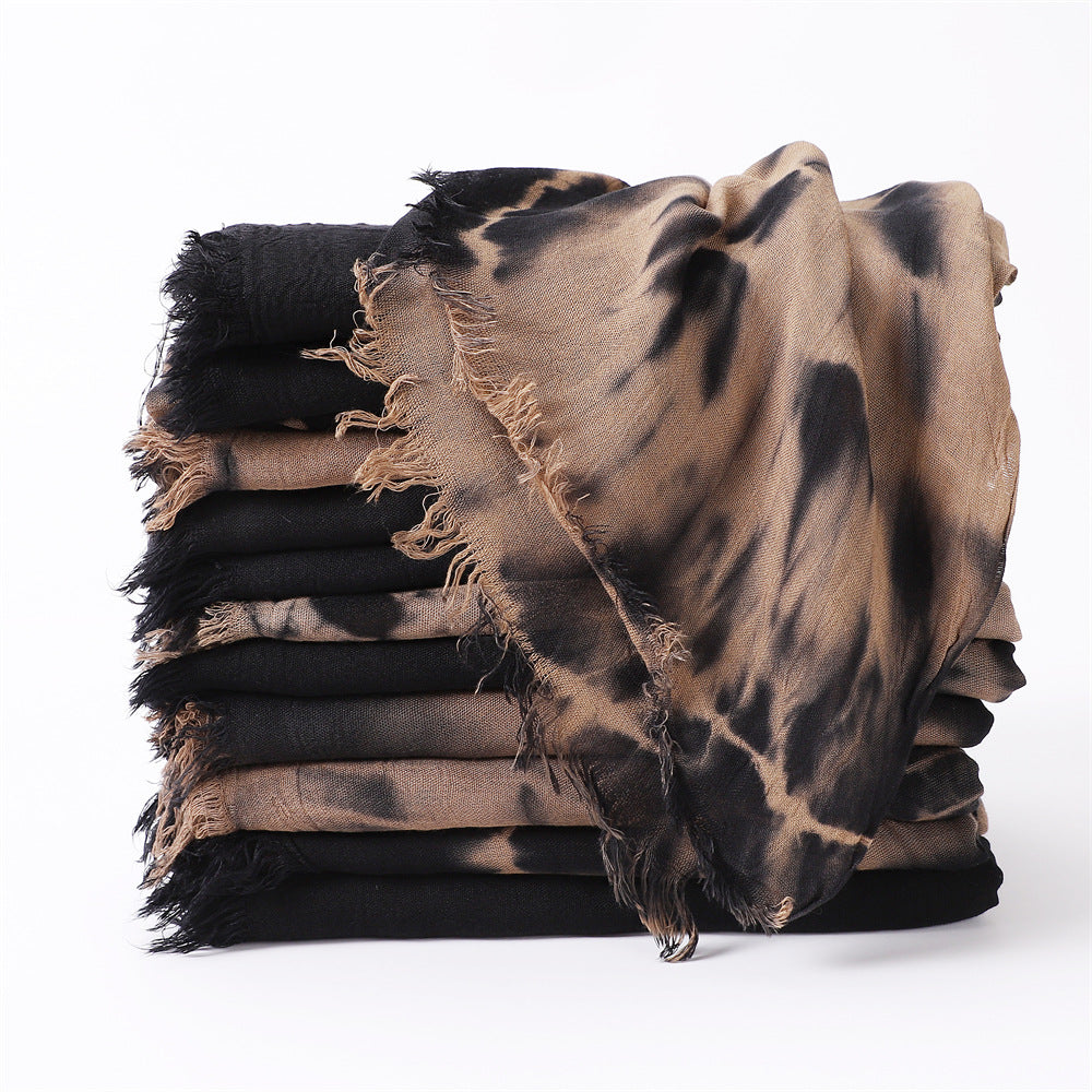 YZ32  Plain Lightweight Breathable Tie-Dye Short Fringe Viscose Hijab