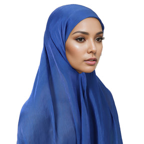 MSL355  Adjustable Cotton Jersey Muslim Cap+Island Satin Crepe Long Scarf