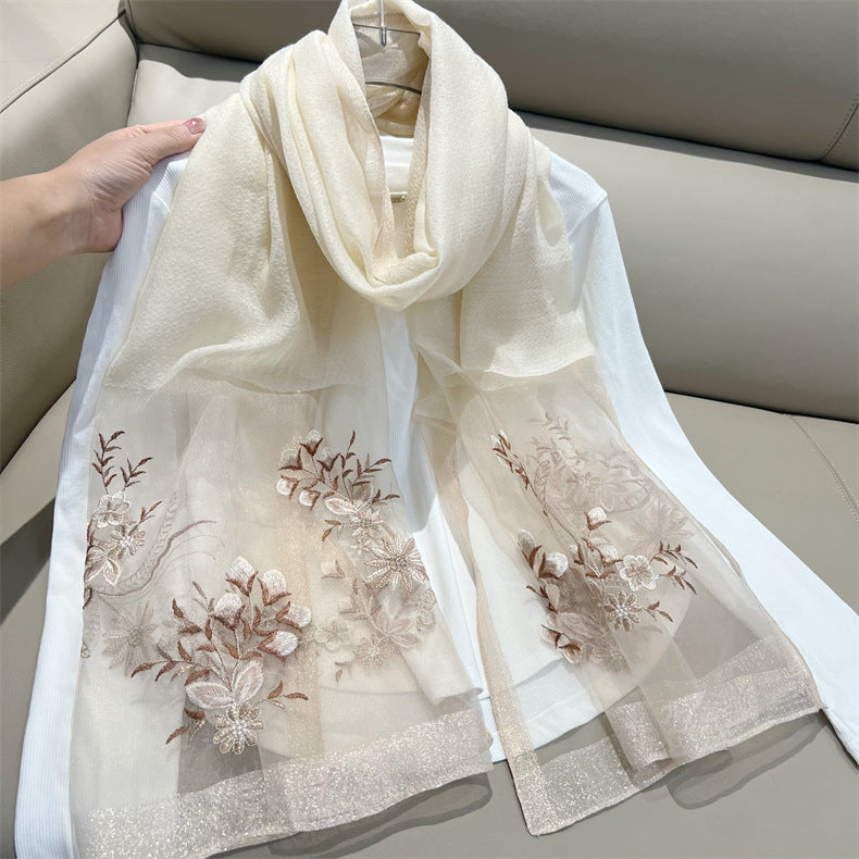 ws-9456153121  High-end Suzhou embroidery manual simulation silk summer scarf embroidered scarf gift with high-end shawl