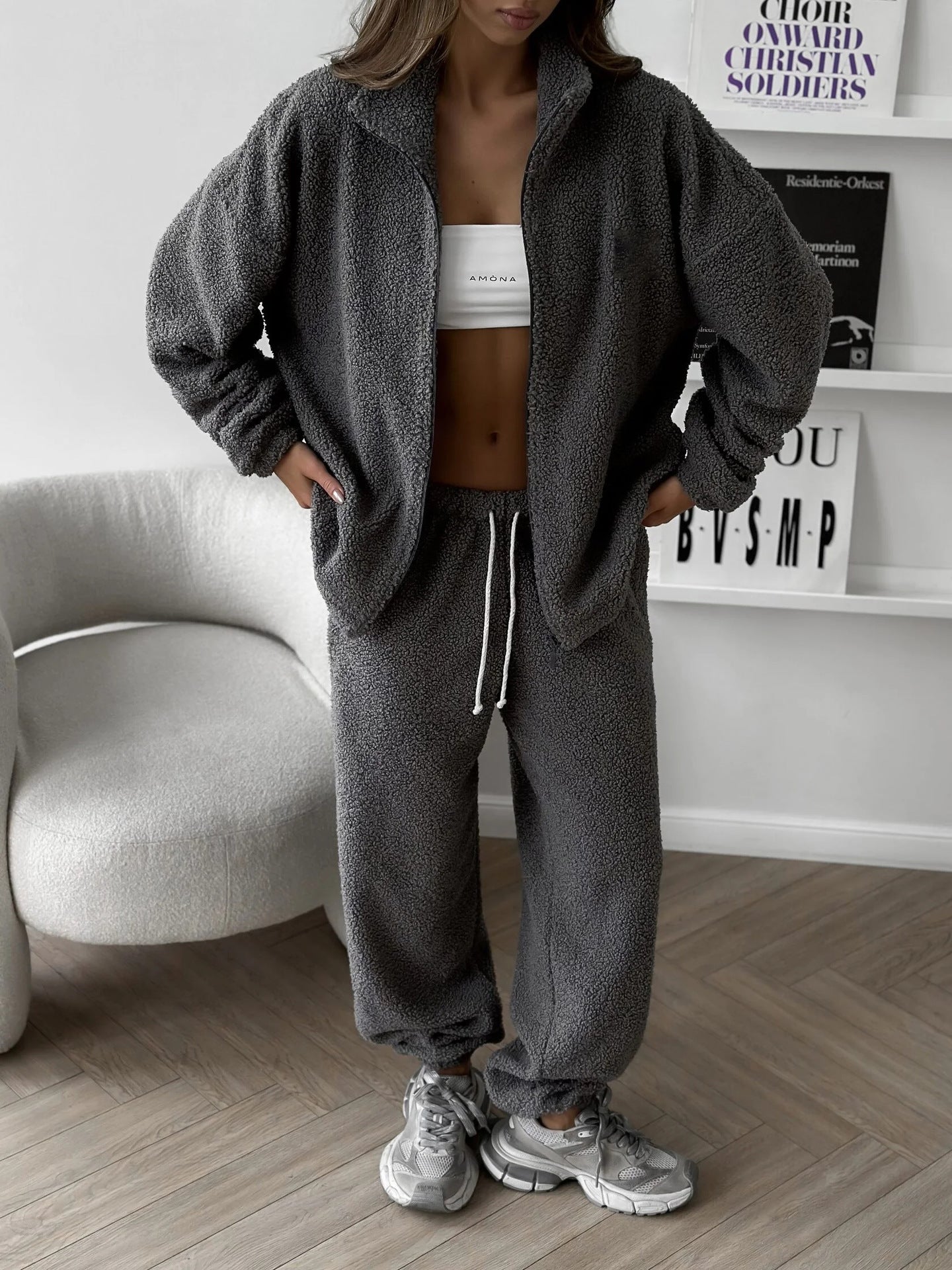 C56362  Autumn Winter New Sporty Casual Cardigan Sweatsuit Set Abaya