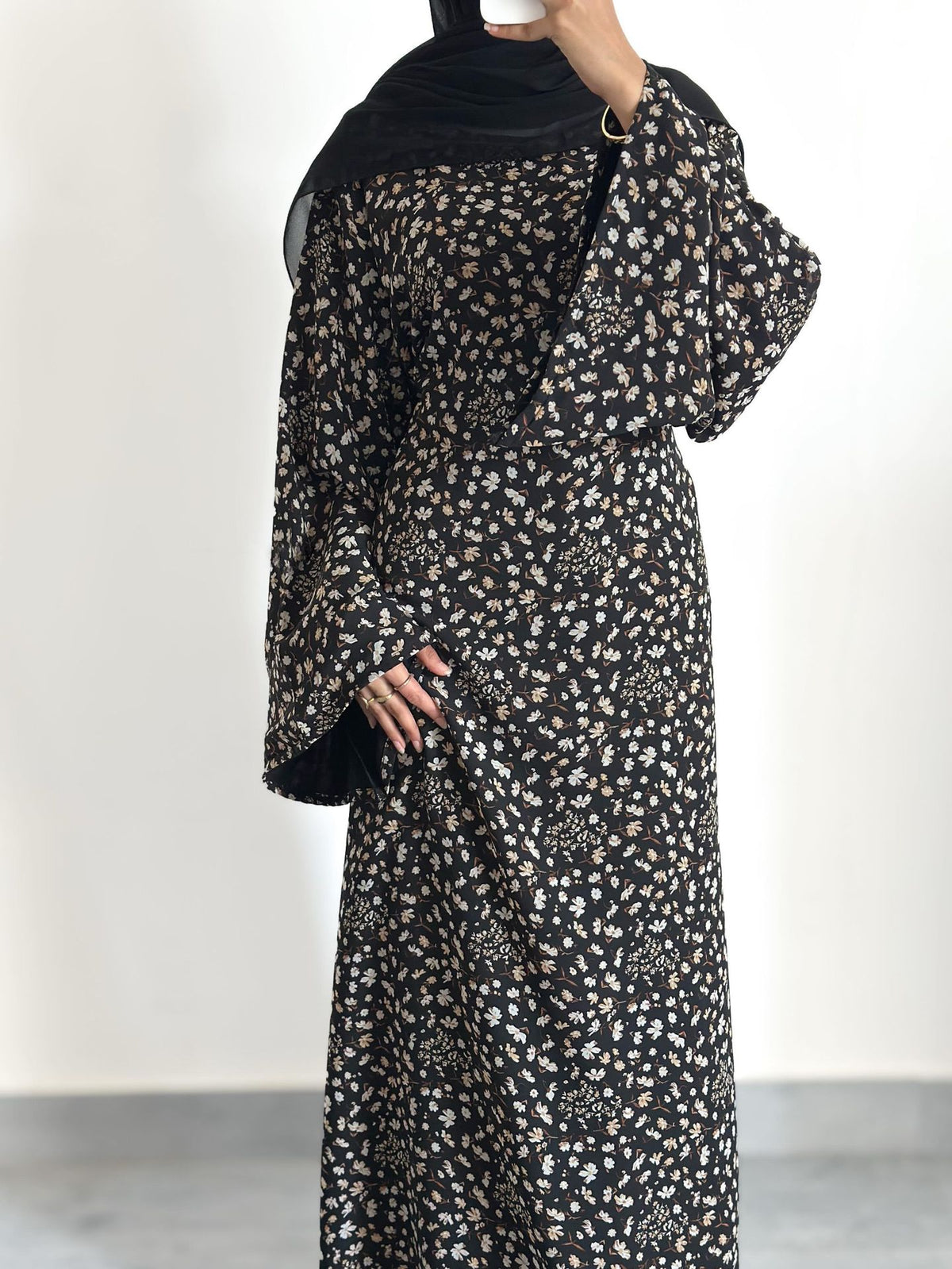 LR1324  Floral Print Plus Size Polyester Long Sleeve Dress - No Hijab