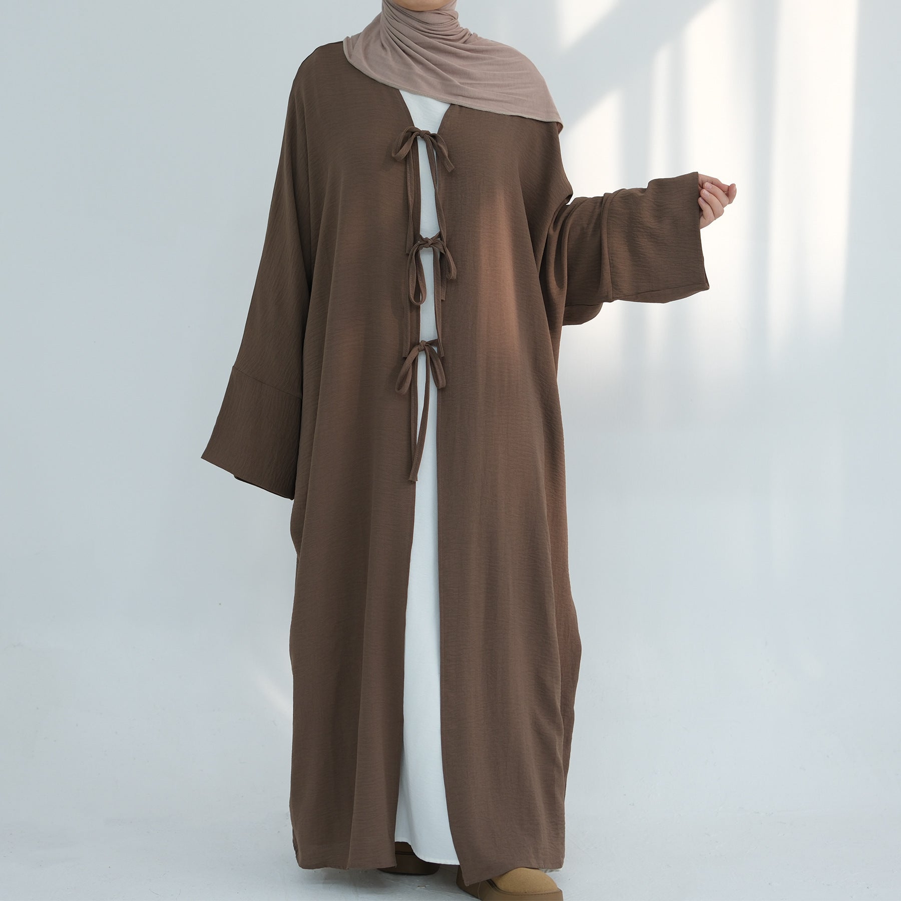 LR883  Tie-Waist Open-Front Polyester Dress