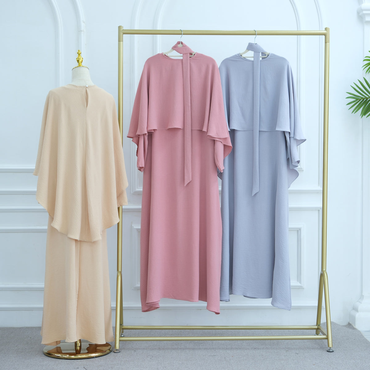 LR1001  Fitted Polyester Abaya & Cape Two-Piece Set
