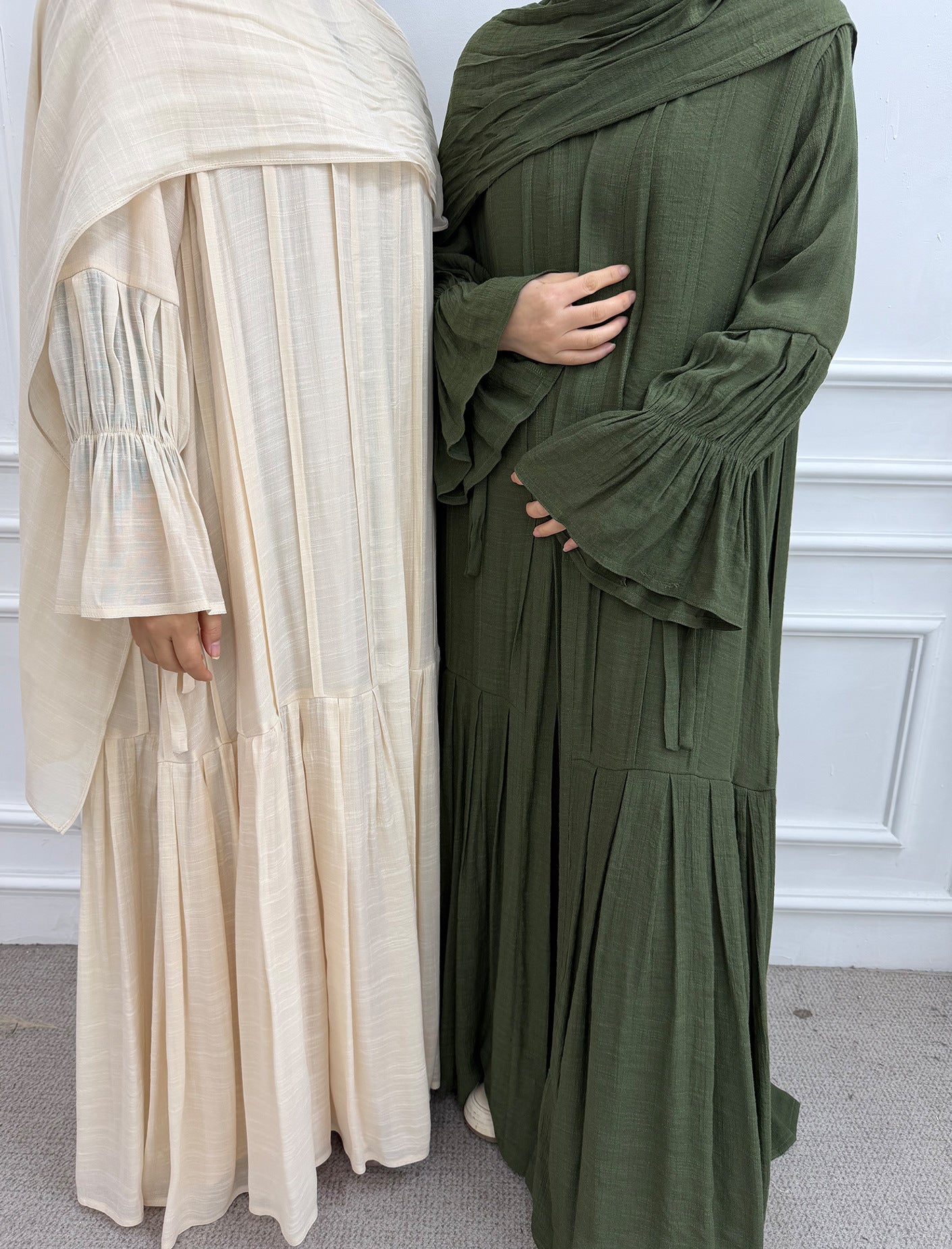 LR1139  Pleated cardigan with lining + hijab 2-piece set