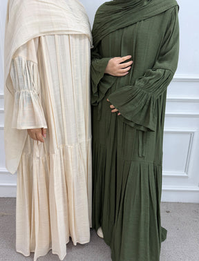 LR1139  Pleated cardigan with lining + hijab 2-piece set