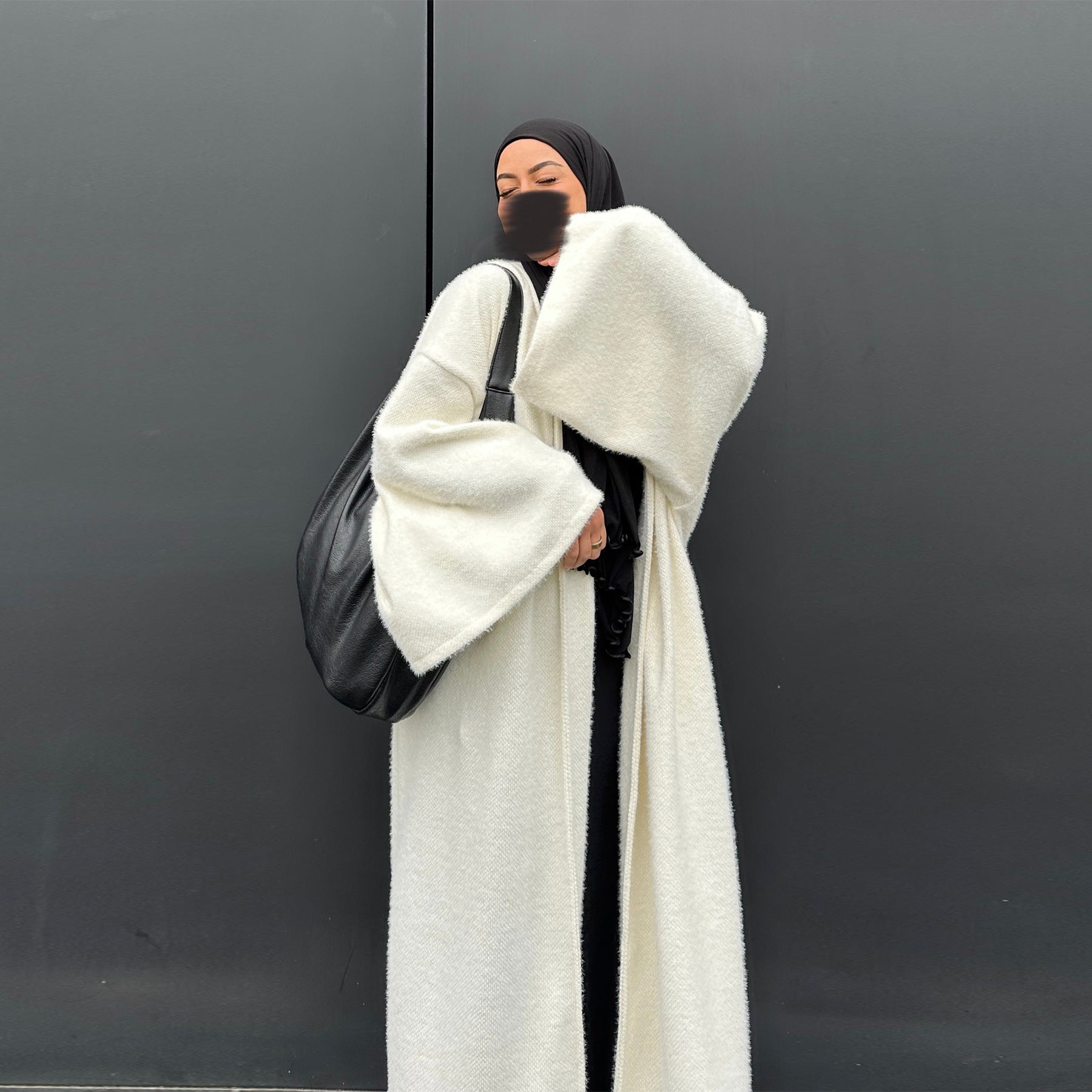 LR1125  Thick Winter Abaya Cardigan with Belt