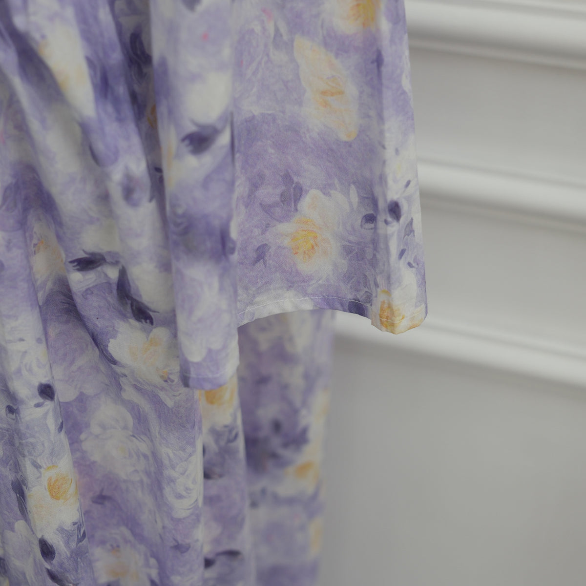 LR1373  Elegant Floral Center Print Double-Layer Polyester Tie Waist Dress