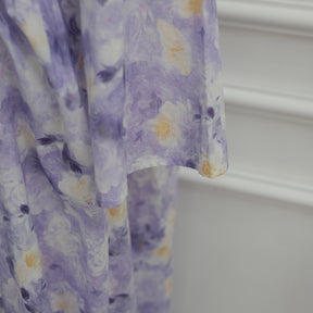 LR1373  Elegant Floral Center Print Double-Layer Polyester Tie Waist Dress