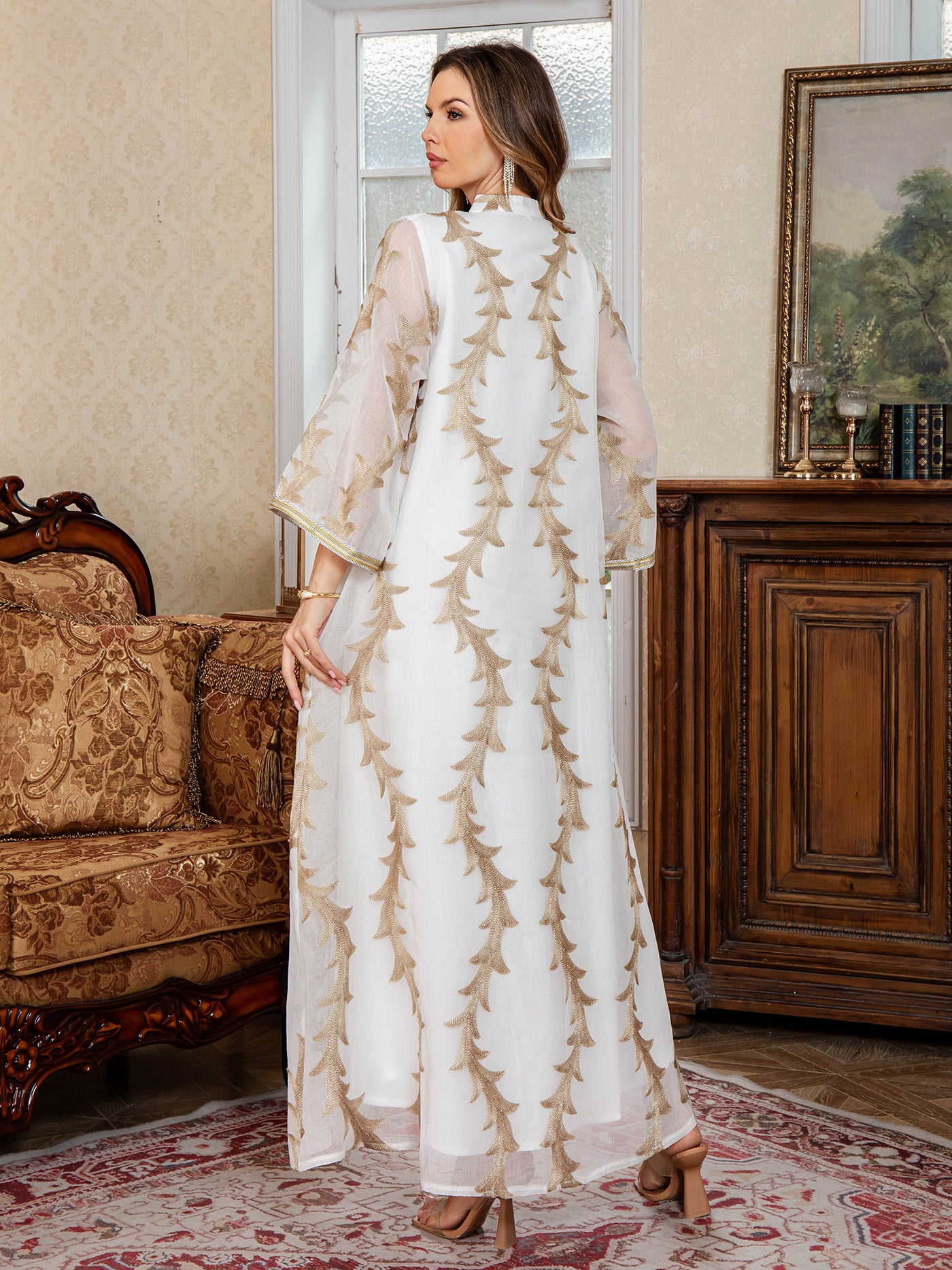 SMT094 Elegant mesh embroidered dress