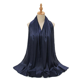 YW305  Malaysia new imitation silk smooth satin long scarf shawl pleated satin grab head covering scarf lady