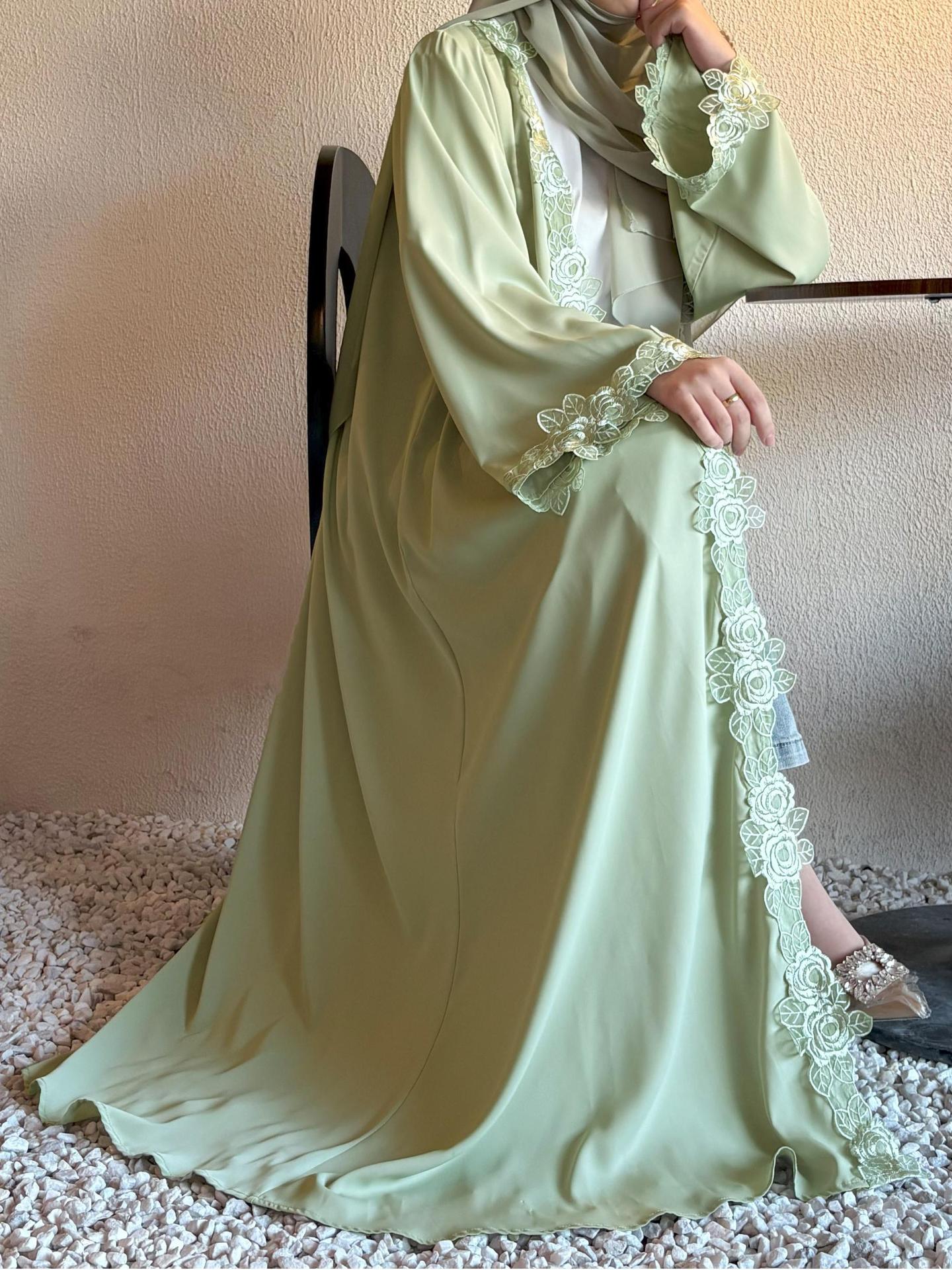 HBWT  Plain Lace Polyester Cardigan + Hijab Set