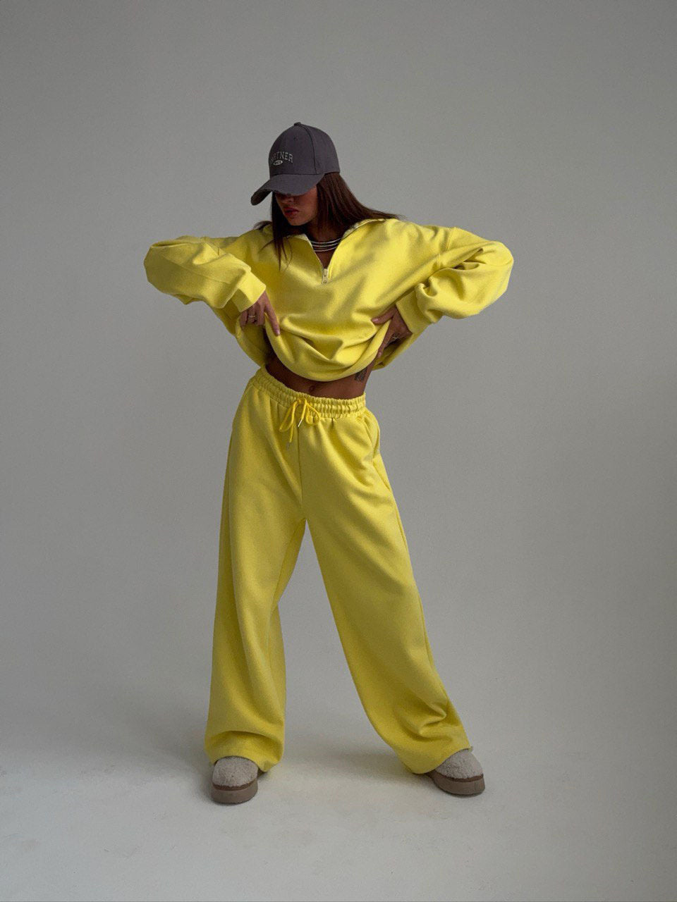 C56300  Women's Oversized Half-Zip Sweatshirt & Drawstring Sweatpants Set