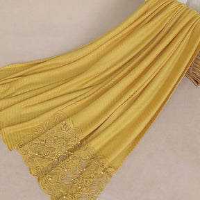 VS043 plain pleated Lace splicing nailing pearls hijab scarf