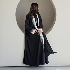 MQ266  Black Polyester Lace Patchwork Abaya