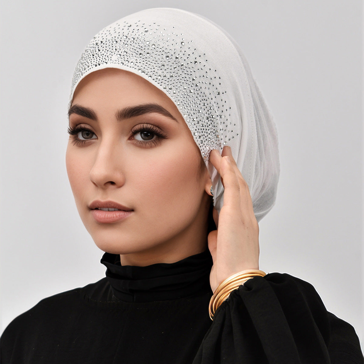 RS059  Rhinestone bandage mercerized cotton hijab cap