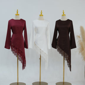 LR1180&LR1185  Back-Tie Waist-Cinched Viscose Long Sleeve Top + Skirt Set-Skirt Set - Mix & Match Set