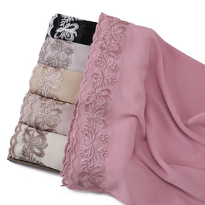 YZ315  Plain Chiffon Butterfly Embroidery Pearl Lace Hijab