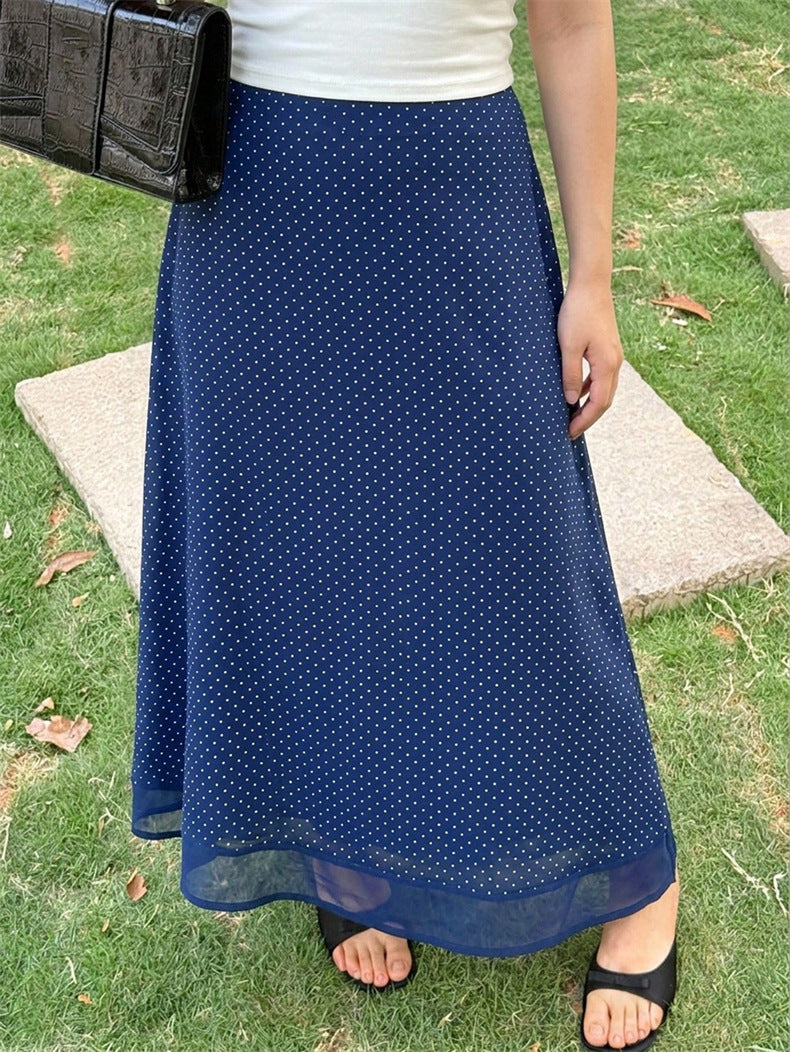 DM3351  Elastic-Waist Diamond Pattern Polyester Lace-Trim Maxi Skirt