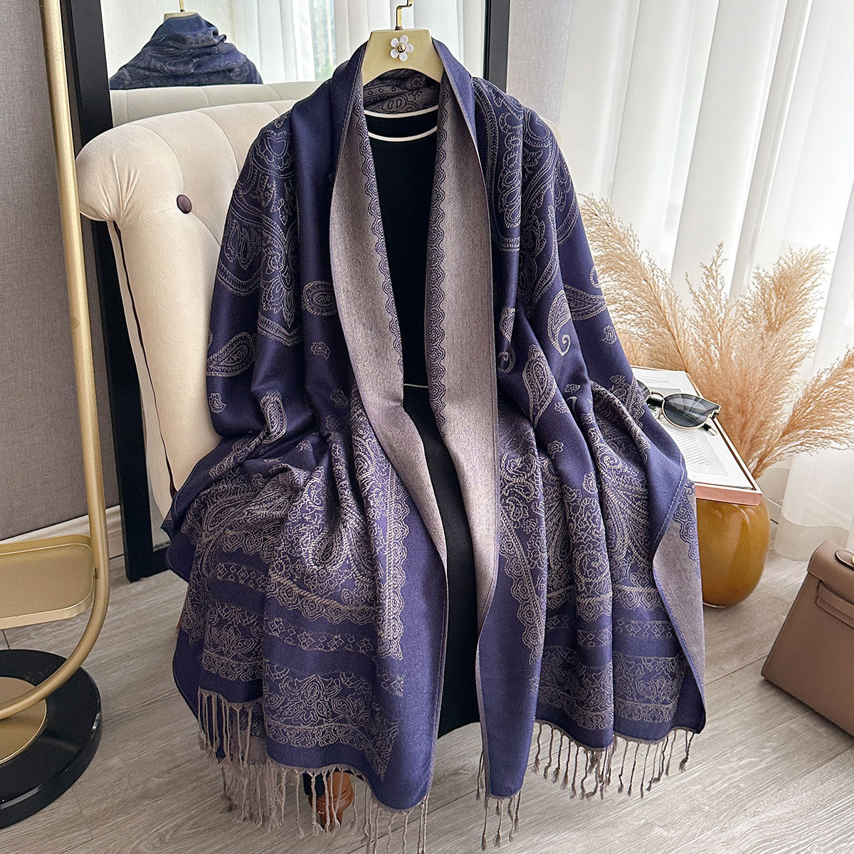 ZM001  Cashew Print Faux Cashmere Double-Sided Autumn Winter Scarf
