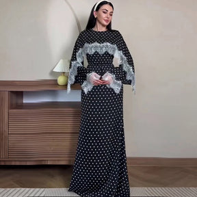 LR1323  Viscose Lace Panel Dress with Shawl