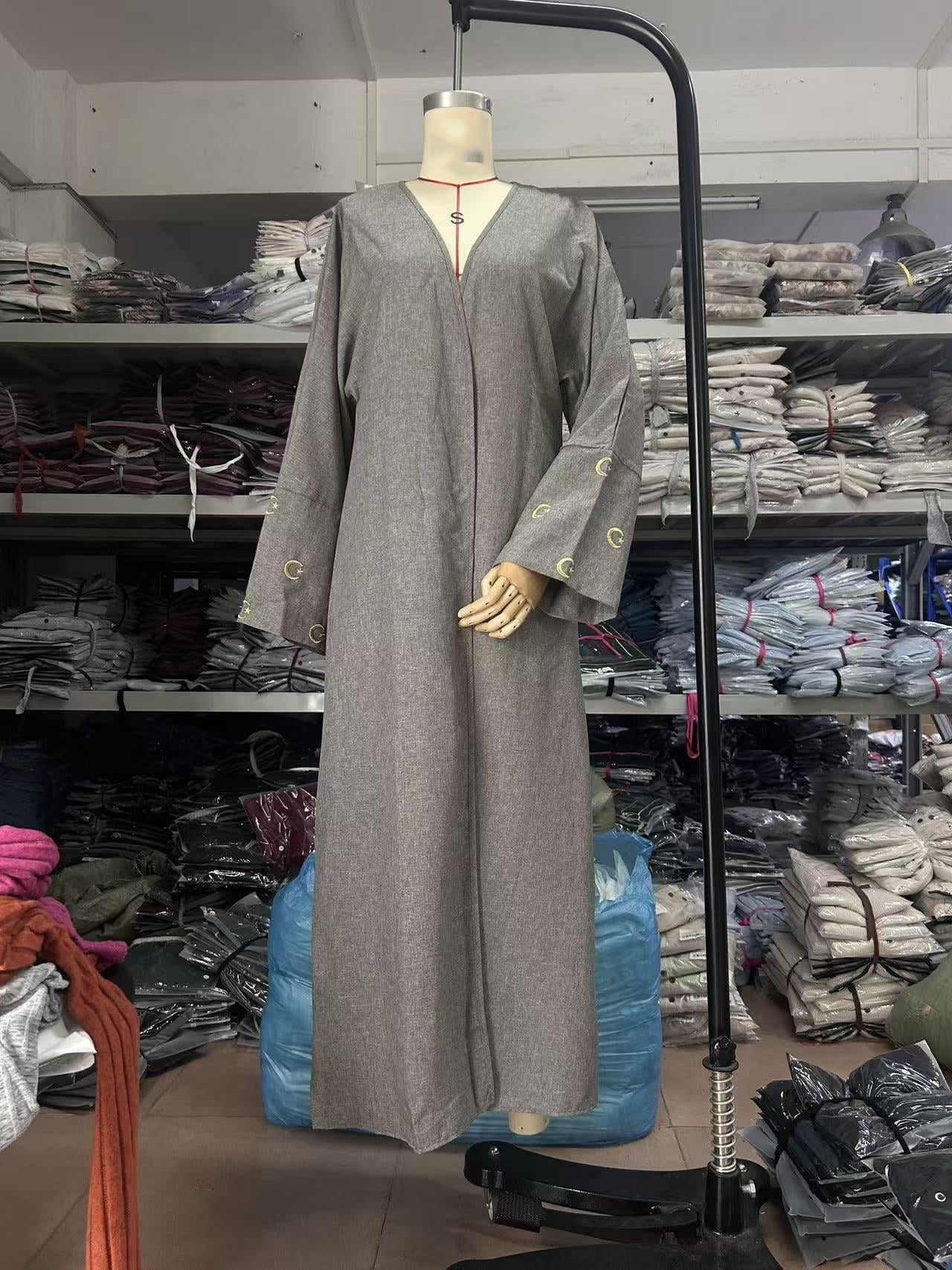SH2537-2.0  Plain moon embroidery elegant fashionable long-sleeve dress