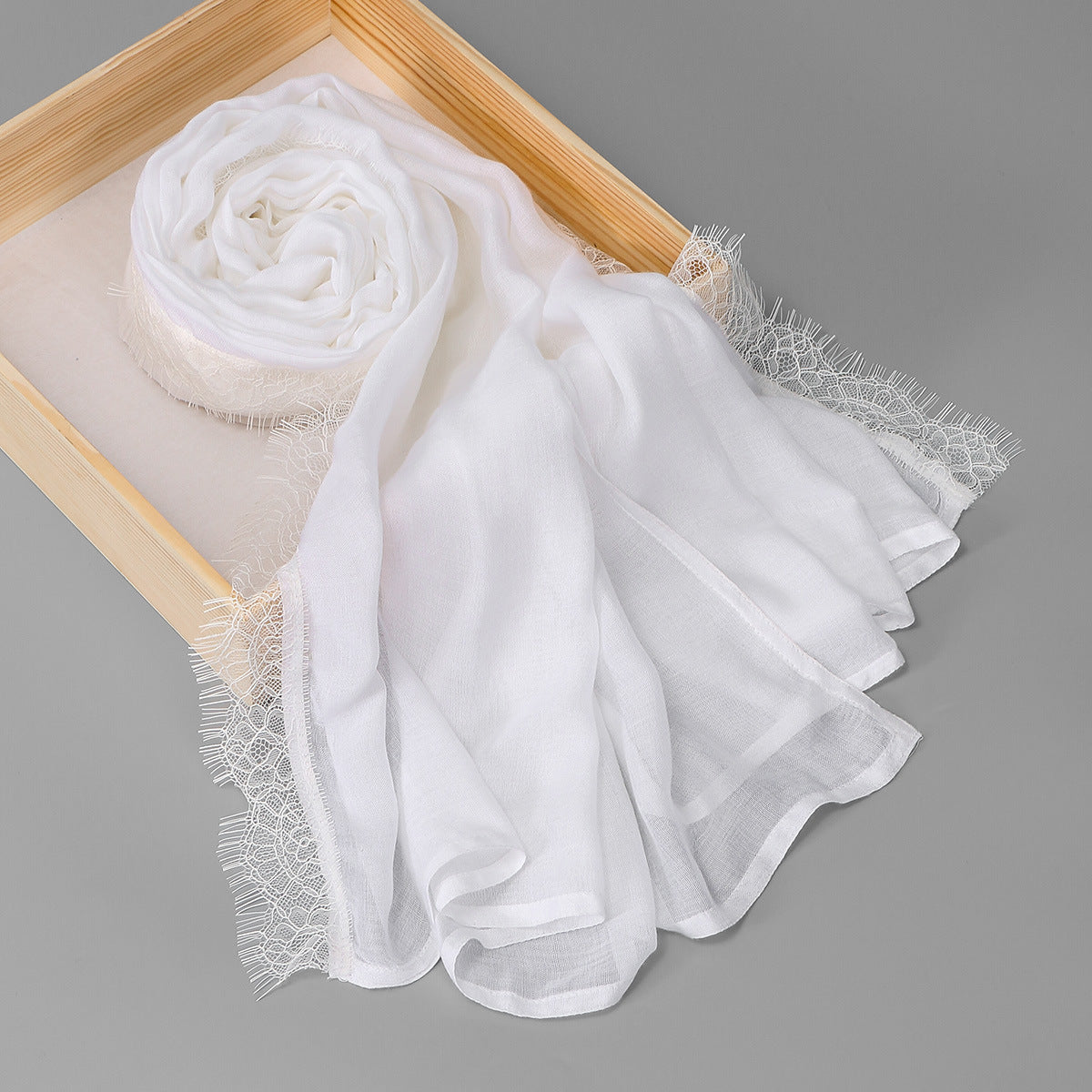 SW161  Plain Lace Trim Polyester Hijab