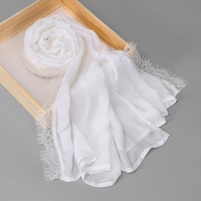 SW161  Plain Lace Trim Polyester Hijab