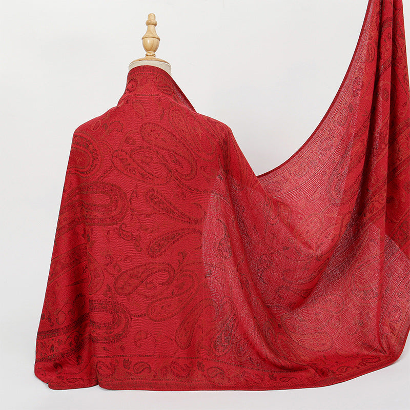 MY35 Red ethnic cashmere cashew jacquard scarf