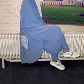 P103  Plain 2-Piece Loose Long Sleeve Top Hijab and Tied Pants Set