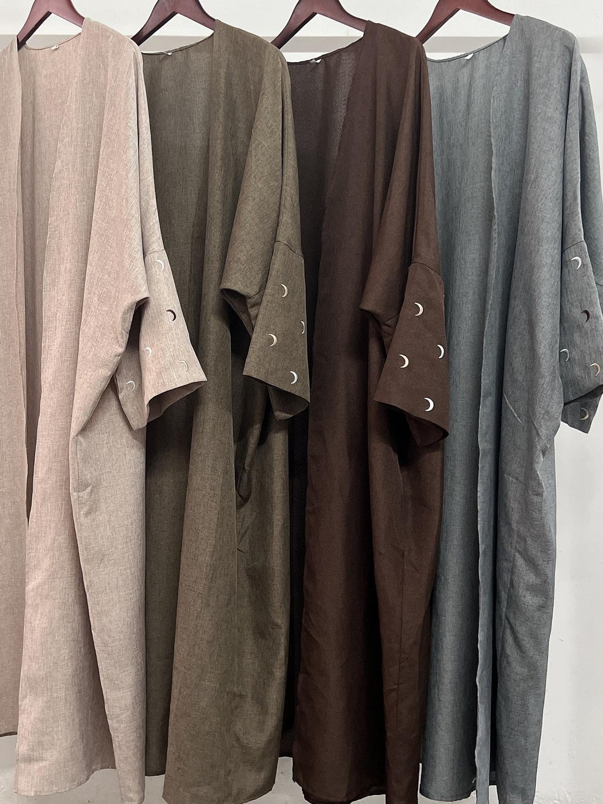 YLCX  Plain elegant long dress – cardigan style, moon embroidery