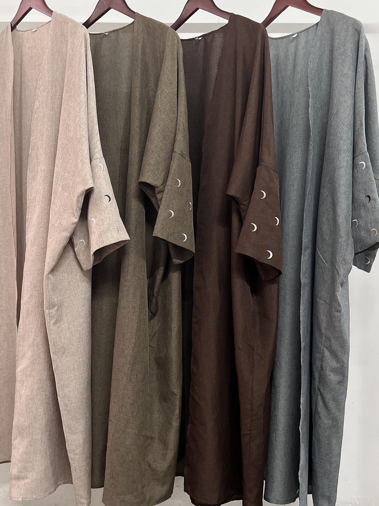 YLCX  Plain elegant long dress – cardigan style, moon embroidery