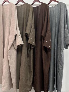 YLCX  Plain elegant long dress – cardigan style, moon embroidery