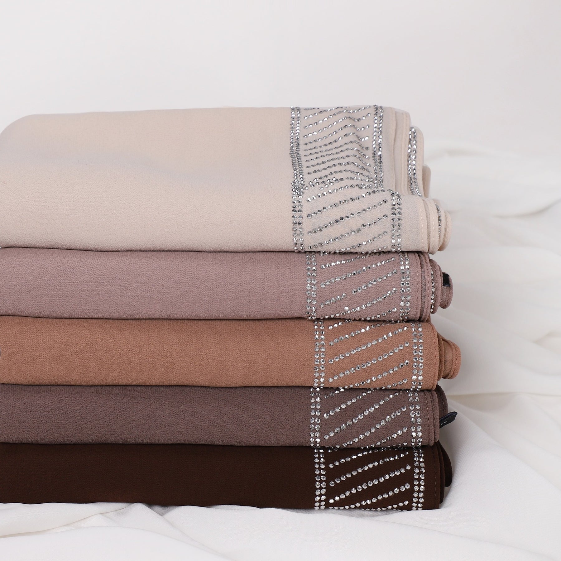 YZ324  Plain Pearl Chiffon Hijab with Rhinestones