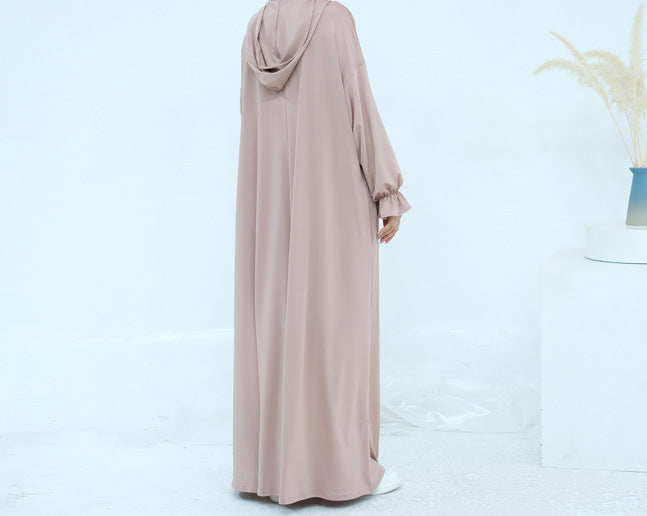 LR958  Plain Polyester Plus Size Long Sleeve Hooded Casual Dress