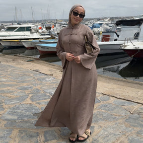 LR1124  Plain Solid Polyester Tie-Front Open Abaya Cardigan + Inner 2-Piece Set