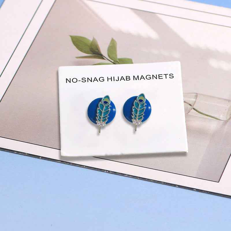 JS025  Peacock Feather Hijab Magnetic Clasp - MOQ: 300 pcs/color