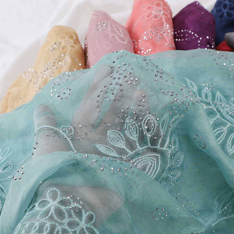 MSL231  Plain Polyester Embroidered Rhinestone Hijab
