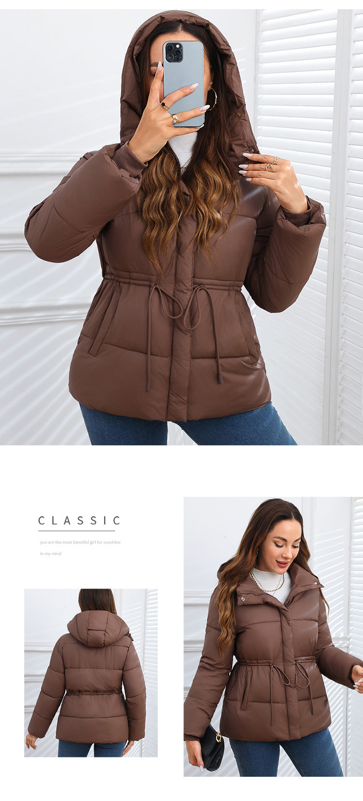 WAN827  Women's Petite Slim Winter Hooded Cotton-Padded Jacket