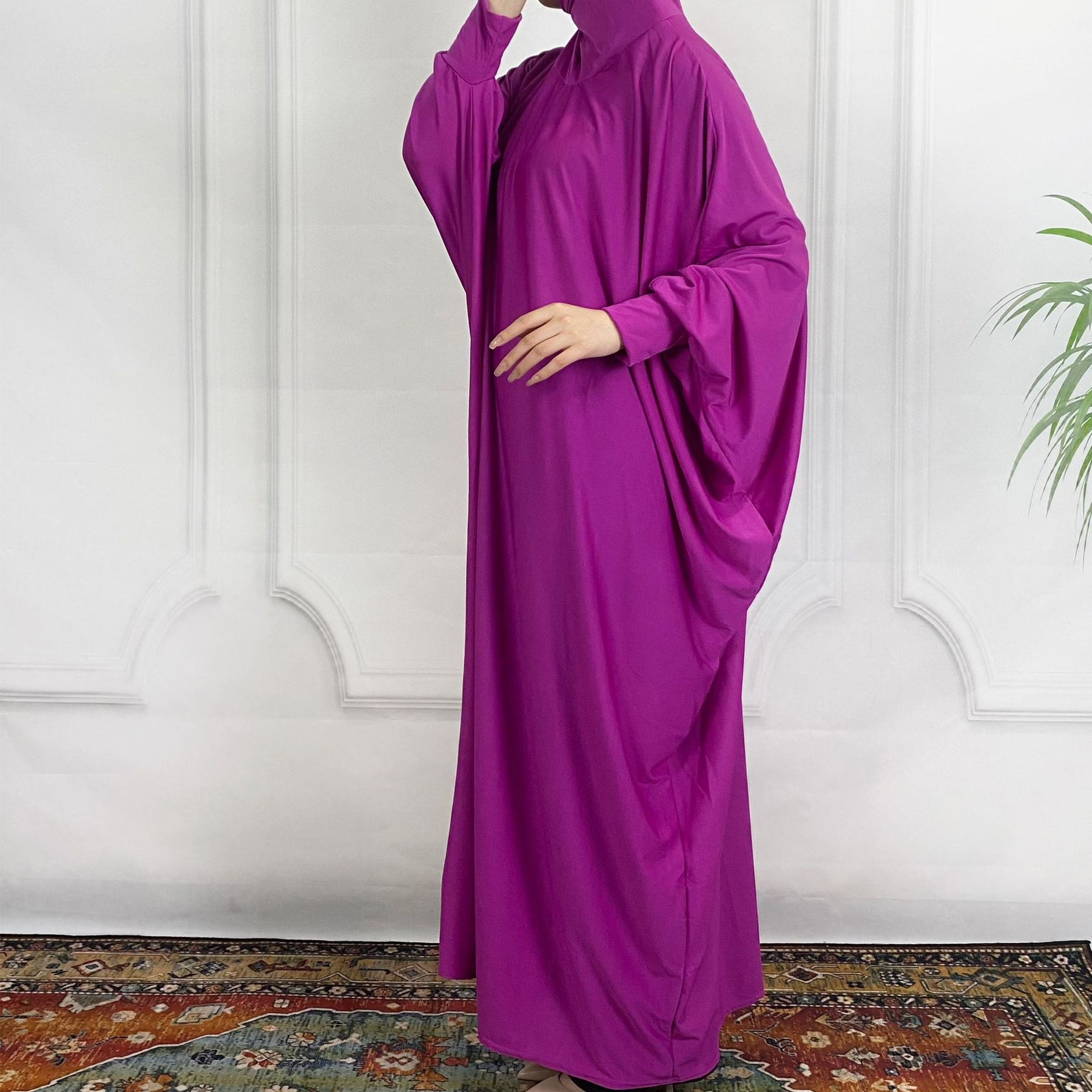 abaya 001 Arabian robe one-piece hooded solid color bat sleeves plus size dress abaya