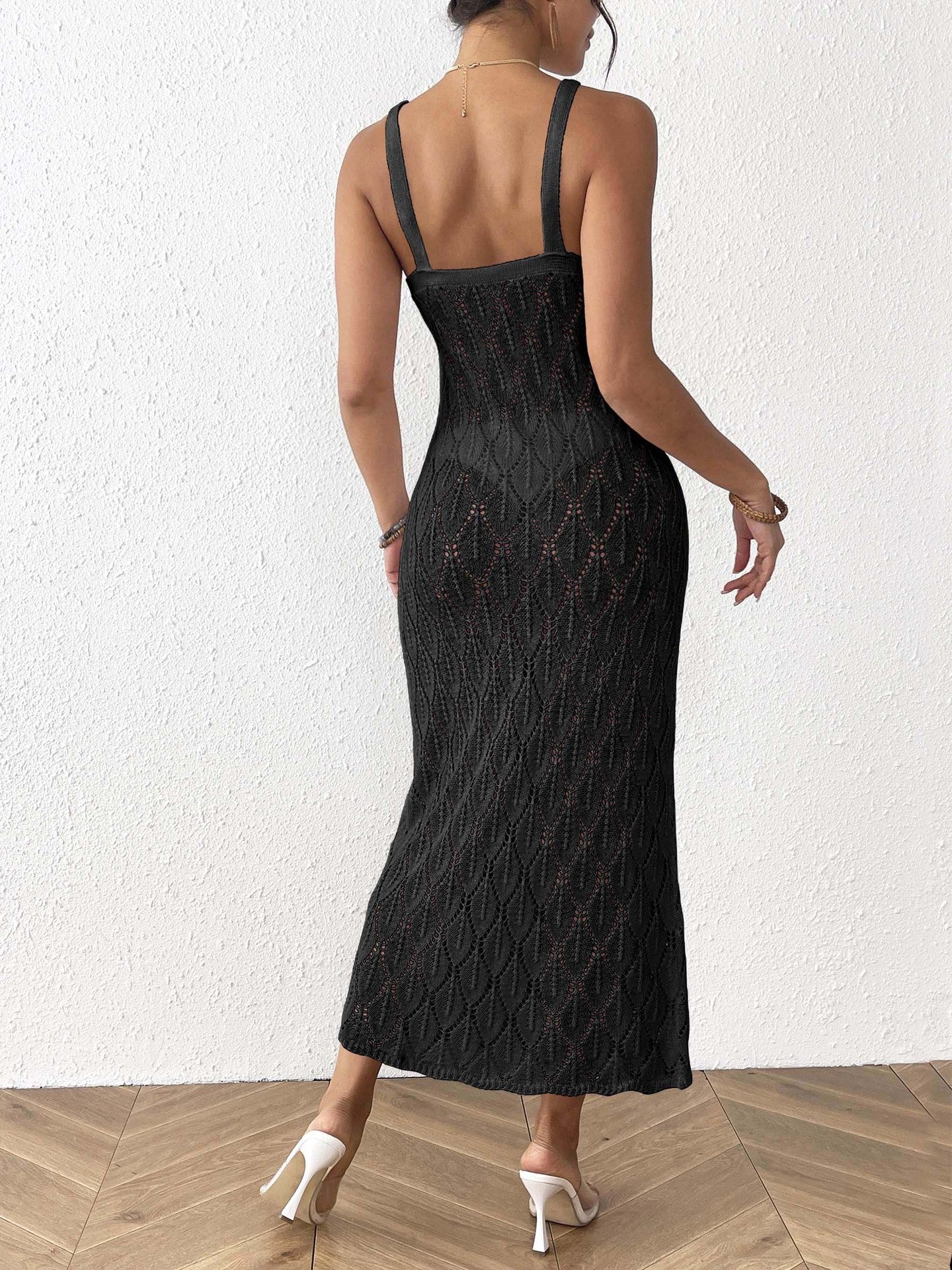 Z1047 Backless Hollow Leaf Jacquard Sling Dress