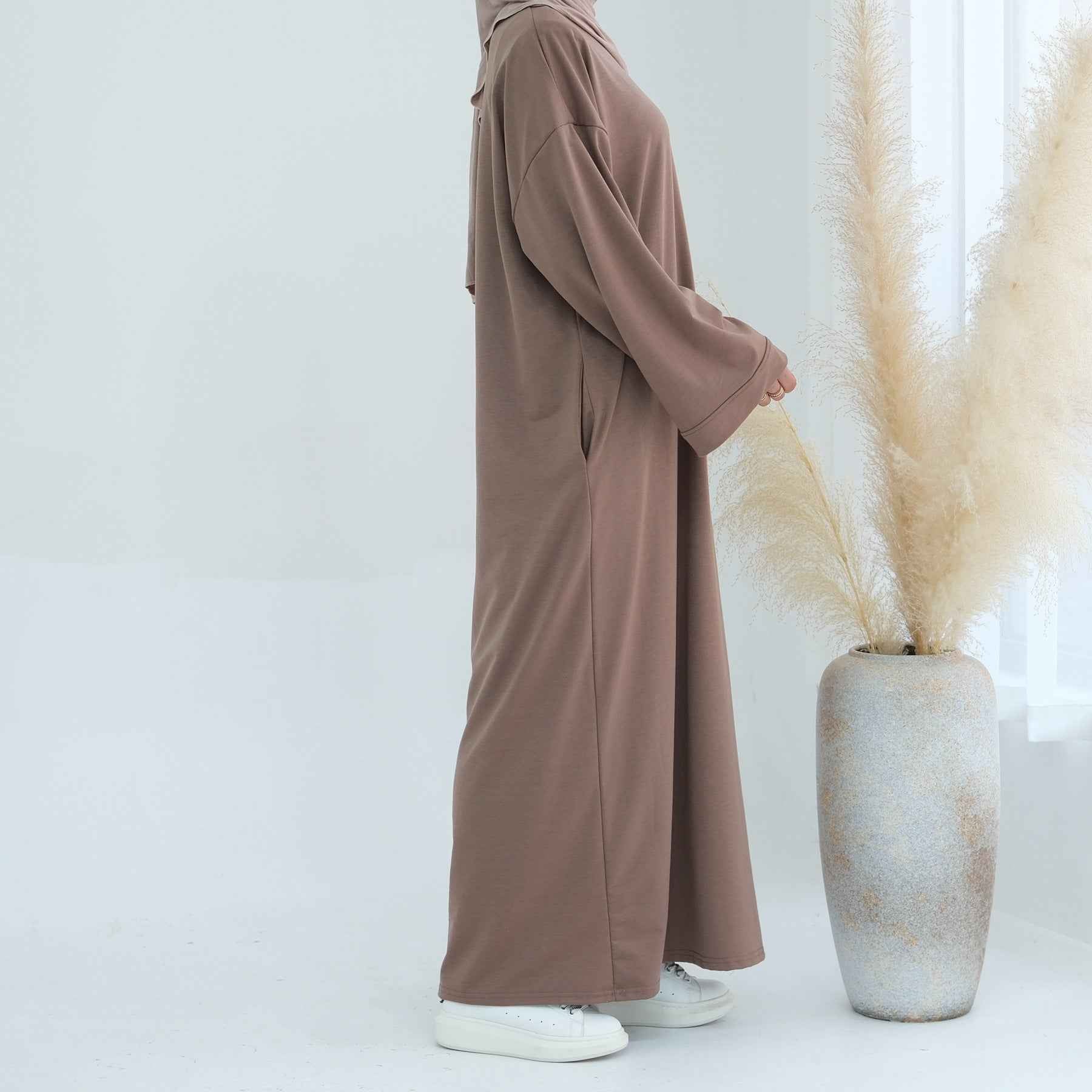 LR737  Plain Hooded Sweatshirt Abaya Dress