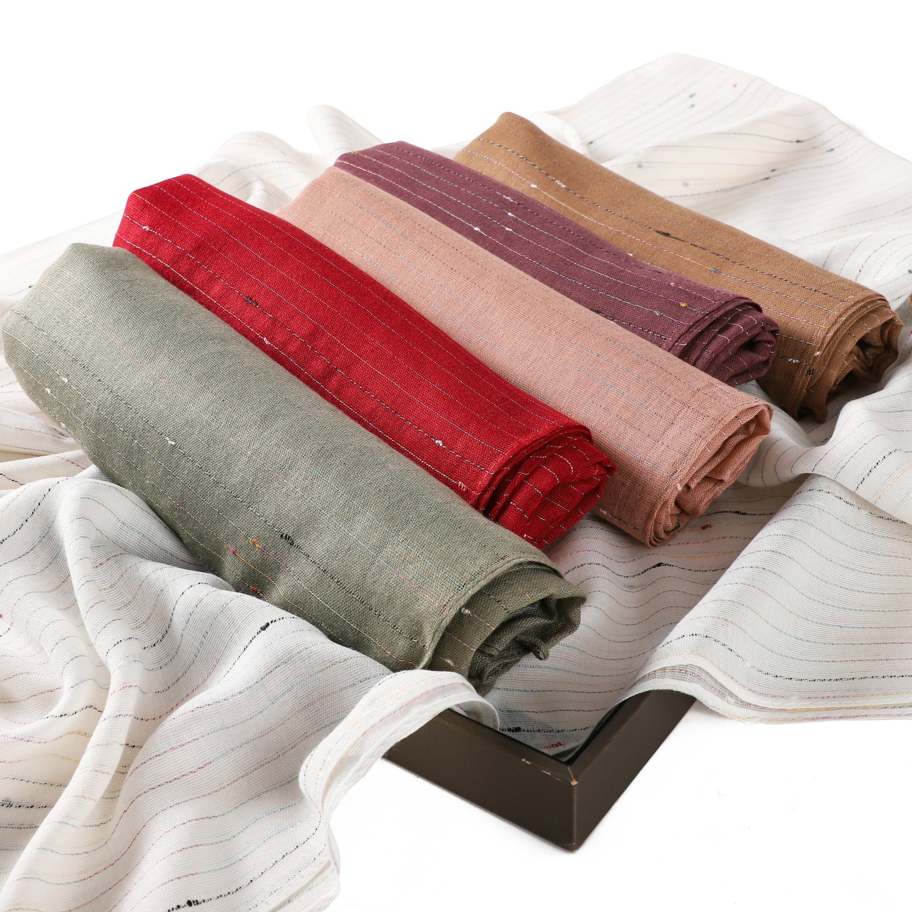 YZ340  Plain Striped Color Thread Polyester Hijab