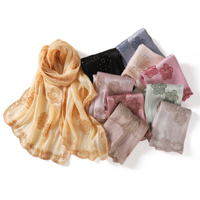YZ343  Sequin Floral Embroidered Lace Trim Breathable Hijab