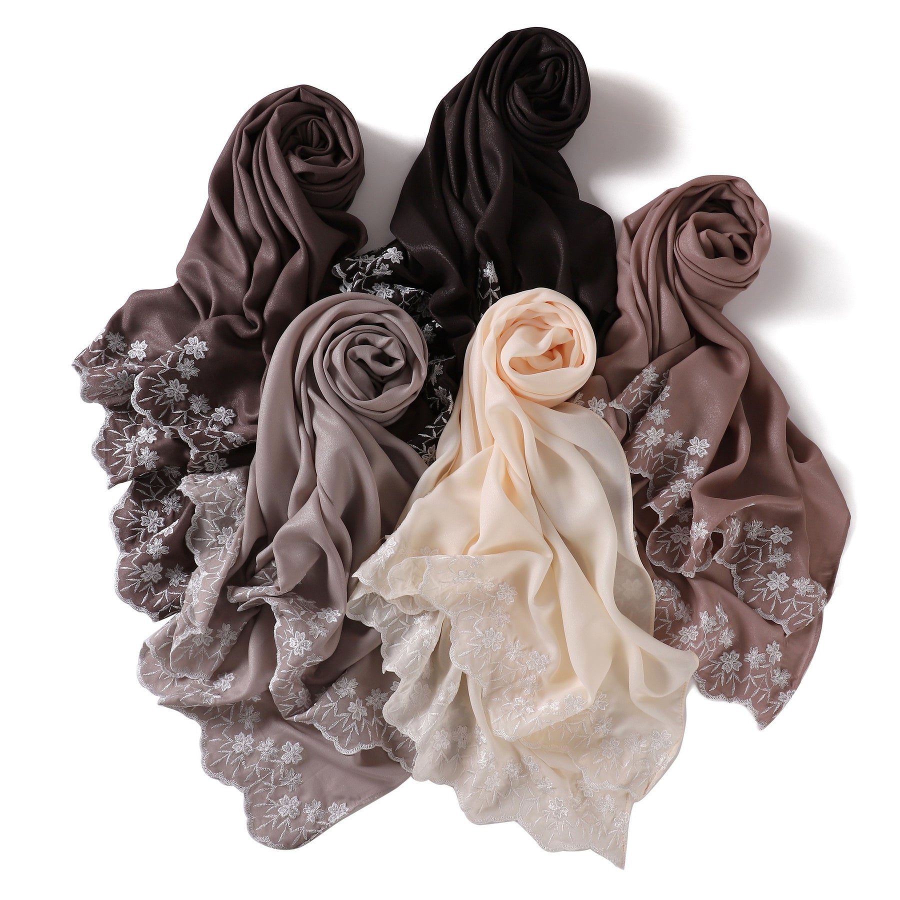 YZ339  Plain Embroidered Ends Shimmer Chiffon Hijab