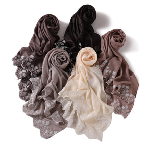 YZ339  Plain Embroidered Ends Shimmer Chiffon Hijab